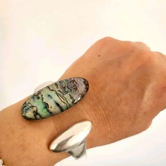 NWT Robert Lee Morris Silver Abalone Hinged Bangle New, So Beautiful!!! - Picture 2 of 12